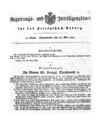 Regierungs- und Intelligenzblatt für das Herzogtum Coburg (Coburger Regierungs-Blatt) Samstag 22. Mai 1841