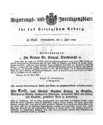 Regierungs- und Intelligenzblatt für das Herzogtum Coburg (Coburger Regierungs-Blatt) Samstag 5. Juni 1841