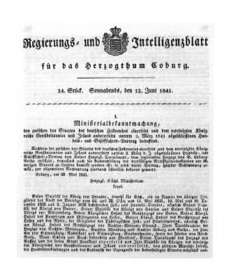 Regierungs- und Intelligenzblatt für das Herzogtum Coburg (Coburger Regierungs-Blatt) Samstag 12. Juni 1841