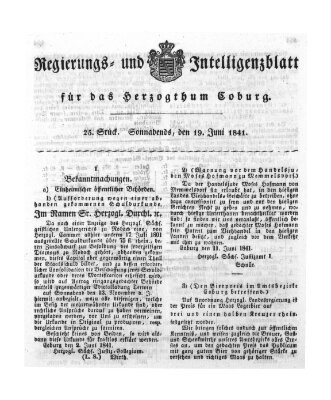 Regierungs- und Intelligenzblatt für das Herzogtum Coburg (Coburger Regierungs-Blatt) Samstag 19. Juni 1841