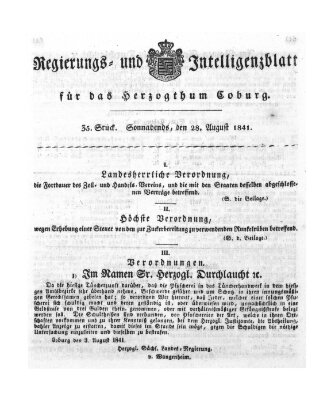 Regierungs- und Intelligenzblatt für das Herzogtum Coburg (Coburger Regierungs-Blatt) Samstag 28. August 1841