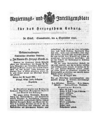 Regierungs- und Intelligenzblatt für das Herzogtum Coburg (Coburger Regierungs-Blatt) Samstag 4. September 1841