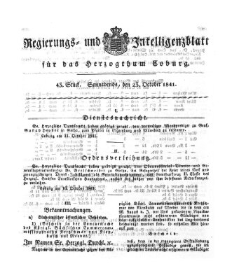 Regierungs- und Intelligenzblatt für das Herzogtum Coburg (Coburger Regierungs-Blatt) Samstag 23. Oktober 1841