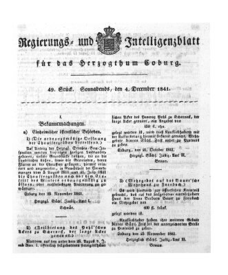 Regierungs- und Intelligenzblatt für das Herzogtum Coburg (Coburger Regierungs-Blatt) Samstag 4. Dezember 1841