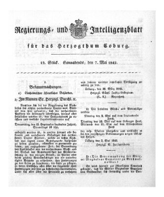 Regierungs- und Intelligenzblatt für das Herzogtum Coburg (Coburger Regierungs-Blatt) Samstag 7. Mai 1842