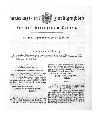 Regierungs- und Intelligenzblatt für das Herzogtum Coburg (Coburger Regierungs-Blatt) Samstag 28. Mai 1842