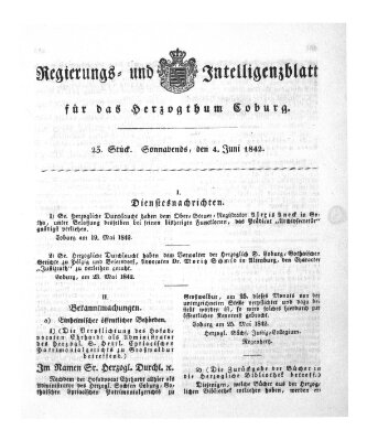 Regierungs- und Intelligenzblatt für das Herzogtum Coburg (Coburger Regierungs-Blatt) Samstag 4. Juni 1842