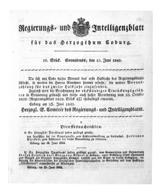 Regierungs- und Intelligenzblatt für das Herzogtum Coburg (Coburger Regierungs-Blatt) Samstag 25. Juni 1842