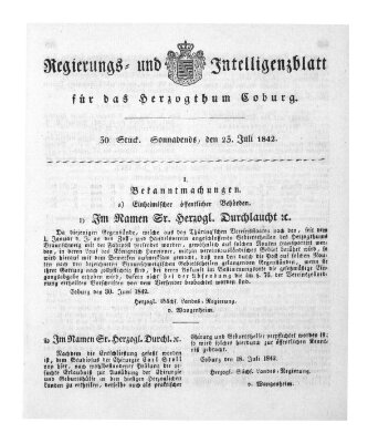 Regierungs- und Intelligenzblatt für das Herzogtum Coburg (Coburger Regierungs-Blatt) Samstag 23. Juli 1842