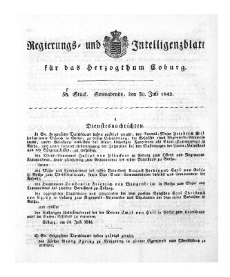 Regierungs- und Intelligenzblatt für das Herzogtum Coburg (Coburger Regierungs-Blatt) Samstag 30. Juli 1842