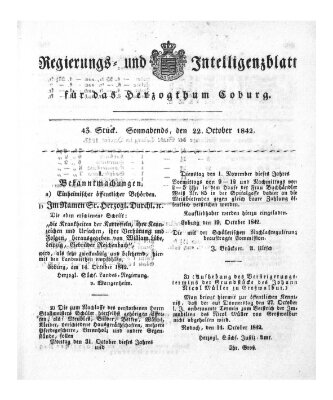 Regierungs- und Intelligenzblatt für das Herzogtum Coburg (Coburger Regierungs-Blatt) Samstag 22. Oktober 1842