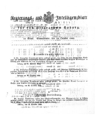 Regierungs- und Intelligenzblatt für das Herzogtum Coburg (Coburger Regierungs-Blatt) Samstag 29. Oktober 1842