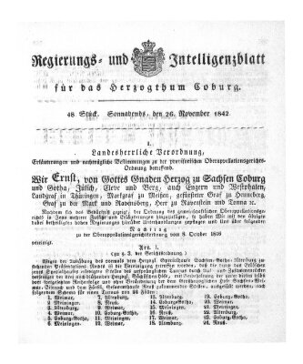 Regierungs- und Intelligenzblatt für das Herzogtum Coburg (Coburger Regierungs-Blatt) Samstag 26. November 1842