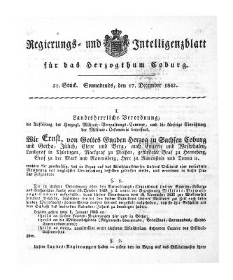 Regierungs- und Intelligenzblatt für das Herzogtum Coburg (Coburger Regierungs-Blatt) Samstag 17. Dezember 1842