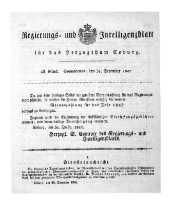 Regierungs- und Intelligenzblatt für das Herzogtum Coburg (Coburger Regierungs-Blatt) Samstag 31. Dezember 1842