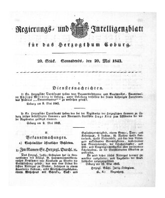 Regierungs- und Intelligenzblatt für das Herzogtum Coburg (Coburger Regierungs-Blatt) Samstag 20. Mai 1843