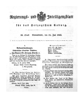 Regierungs- und Intelligenzblatt für das Herzogtum Coburg (Coburger Regierungs-Blatt) Samstag 15. Juli 1843