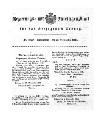 Regierungs- und Intelligenzblatt für das Herzogtum Coburg (Coburger Regierungs-Blatt) Samstag 23. September 1843