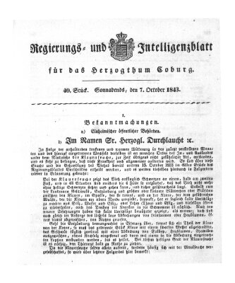 Regierungs- und Intelligenzblatt für das Herzogtum Coburg (Coburger Regierungs-Blatt) Samstag 7. Oktober 1843