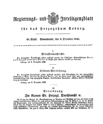 Regierungs- und Intelligenzblatt für das Herzogtum Coburg (Coburger Regierungs-Blatt) Samstag 9. Dezember 1843