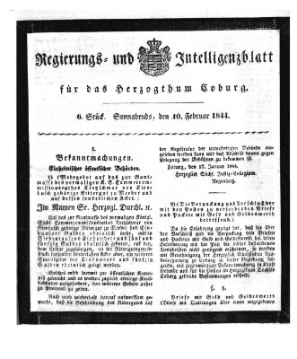 Regierungs- und Intelligenzblatt für das Herzogtum Coburg (Coburger Regierungs-Blatt) Samstag 10. Februar 1844