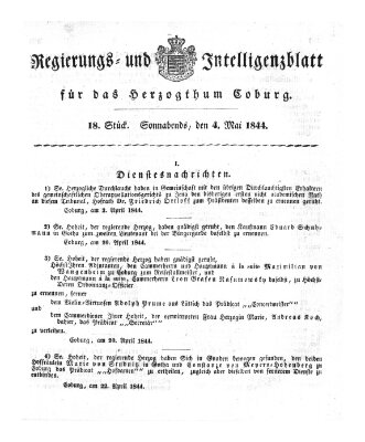 Regierungs- und Intelligenzblatt für das Herzogtum Coburg (Coburger Regierungs-Blatt) Samstag 4. Mai 1844