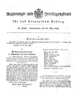 Regierungs- und Intelligenzblatt für das Herzogtum Coburg (Coburger Regierungs-Blatt) Samstag 25. Mai 1844