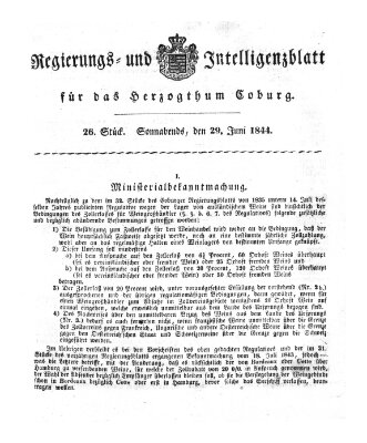 Regierungs- und Intelligenzblatt für das Herzogtum Coburg (Coburger Regierungs-Blatt) Samstag 29. Juni 1844