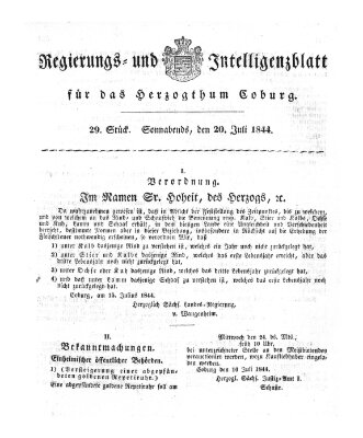 Regierungs- und Intelligenzblatt für das Herzogtum Coburg (Coburger Regierungs-Blatt) Samstag 20. Juli 1844