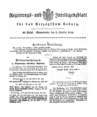 Regierungs- und Intelligenzblatt für das Herzogtum Coburg (Coburger Regierungs-Blatt) Samstag 5. Oktober 1844