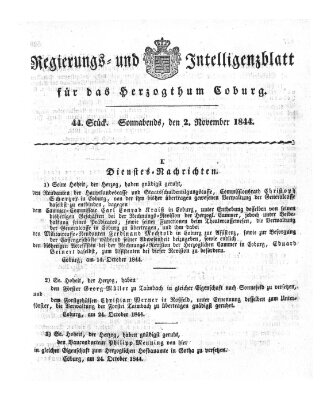 Regierungs- und Intelligenzblatt für das Herzogtum Coburg (Coburger Regierungs-Blatt) Samstag 2. November 1844