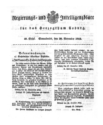 Regierungs- und Intelligenzblatt für das Herzogtum Coburg (Coburger Regierungs-Blatt) Samstag 30. November 1844