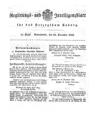 Regierungs- und Intelligenzblatt für das Herzogtum Coburg (Coburger Regierungs-Blatt) Samstag 21. Dezember 1844