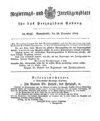 Regierungs- und Intelligenzblatt für das Herzogtum Coburg (Coburger Regierungs-Blatt) Samstag 28. Dezember 1844