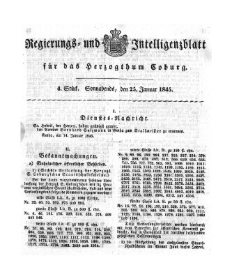 Regierungs- und Intelligenzblatt für das Herzogtum Coburg (Coburger Regierungs-Blatt) Samstag 25. Januar 1845