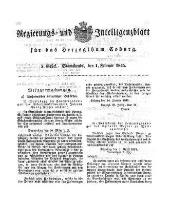 Regierungs- und Intelligenzblatt für das Herzogtum Coburg (Coburger Regierungs-Blatt) Samstag 1. Februar 1845