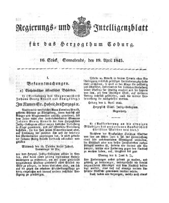 Regierungs- und Intelligenzblatt für das Herzogtum Coburg (Coburger Regierungs-Blatt) Samstag 19. April 1845