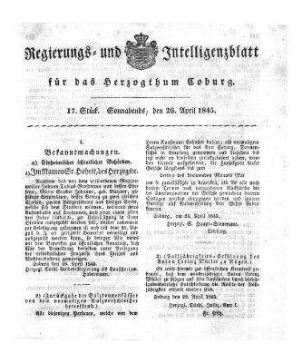 Regierungs- und Intelligenzblatt für das Herzogtum Coburg (Coburger Regierungs-Blatt) Samstag 26. April 1845