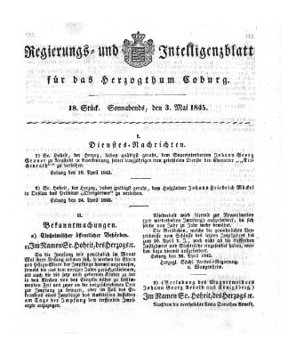 Regierungs- und Intelligenzblatt für das Herzogtum Coburg (Coburger Regierungs-Blatt) Samstag 3. Mai 1845