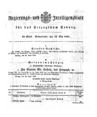 Regierungs- und Intelligenzblatt für das Herzogtum Coburg (Coburger Regierungs-Blatt) Samstag 10. Mai 1845