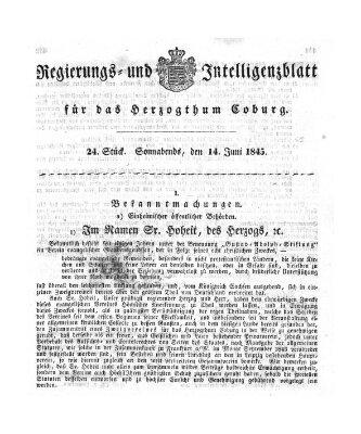 Regierungs- und Intelligenzblatt für das Herzogtum Coburg (Coburger Regierungs-Blatt) Samstag 14. Juni 1845