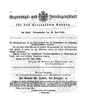 Regierungs- und Intelligenzblatt für das Herzogtum Coburg (Coburger Regierungs-Blatt) Samstag 28. Juni 1845