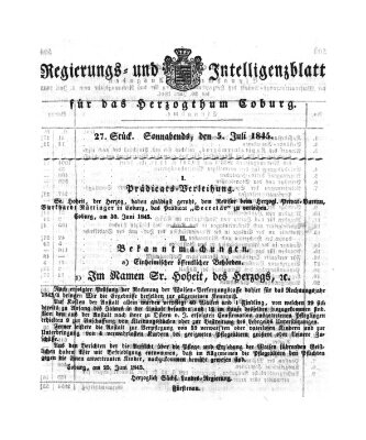 Regierungs- und Intelligenzblatt für das Herzogtum Coburg (Coburger Regierungs-Blatt) Samstag 5. Juli 1845