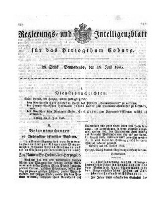 Regierungs- und Intelligenzblatt für das Herzogtum Coburg (Coburger Regierungs-Blatt) Samstag 19. Juli 1845