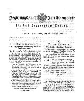 Regierungs- und Intelligenzblatt für das Herzogtum Coburg (Coburger Regierungs-Blatt) Samstag 30. August 1845