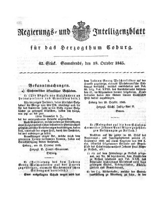 Regierungs- und Intelligenzblatt für das Herzogtum Coburg (Coburger Regierungs-Blatt) Samstag 18. Oktober 1845