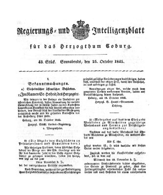 Regierungs- und Intelligenzblatt für das Herzogtum Coburg (Coburger Regierungs-Blatt) Samstag 25. Oktober 1845