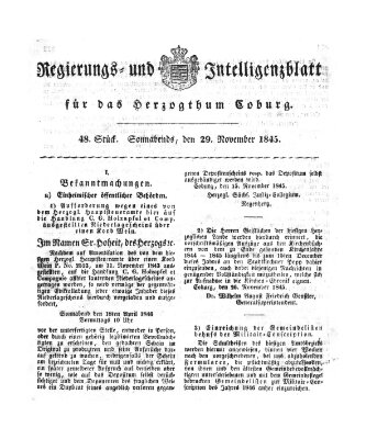 Regierungs- und Intelligenzblatt für das Herzogtum Coburg (Coburger Regierungs-Blatt) Samstag 29. November 1845