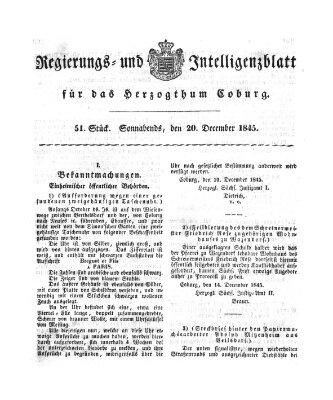 Regierungs- und Intelligenzblatt für das Herzogtum Coburg (Coburger Regierungs-Blatt) Samstag 20. Dezember 1845