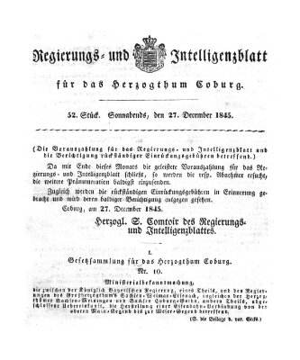 Regierungs- und Intelligenzblatt für das Herzogtum Coburg (Coburger Regierungs-Blatt) Samstag 27. Dezember 1845